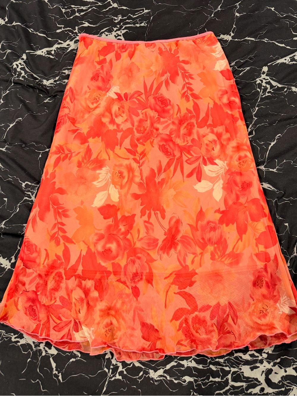 Wrapper Coral and Orange Floral A-Line Skirt